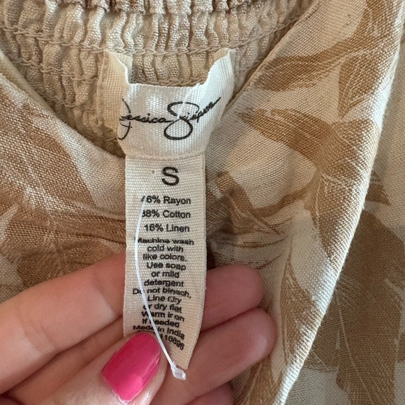 Jessica Simpson Cream and Tan Leaf Print Midi Dress - Picture 4 of 4